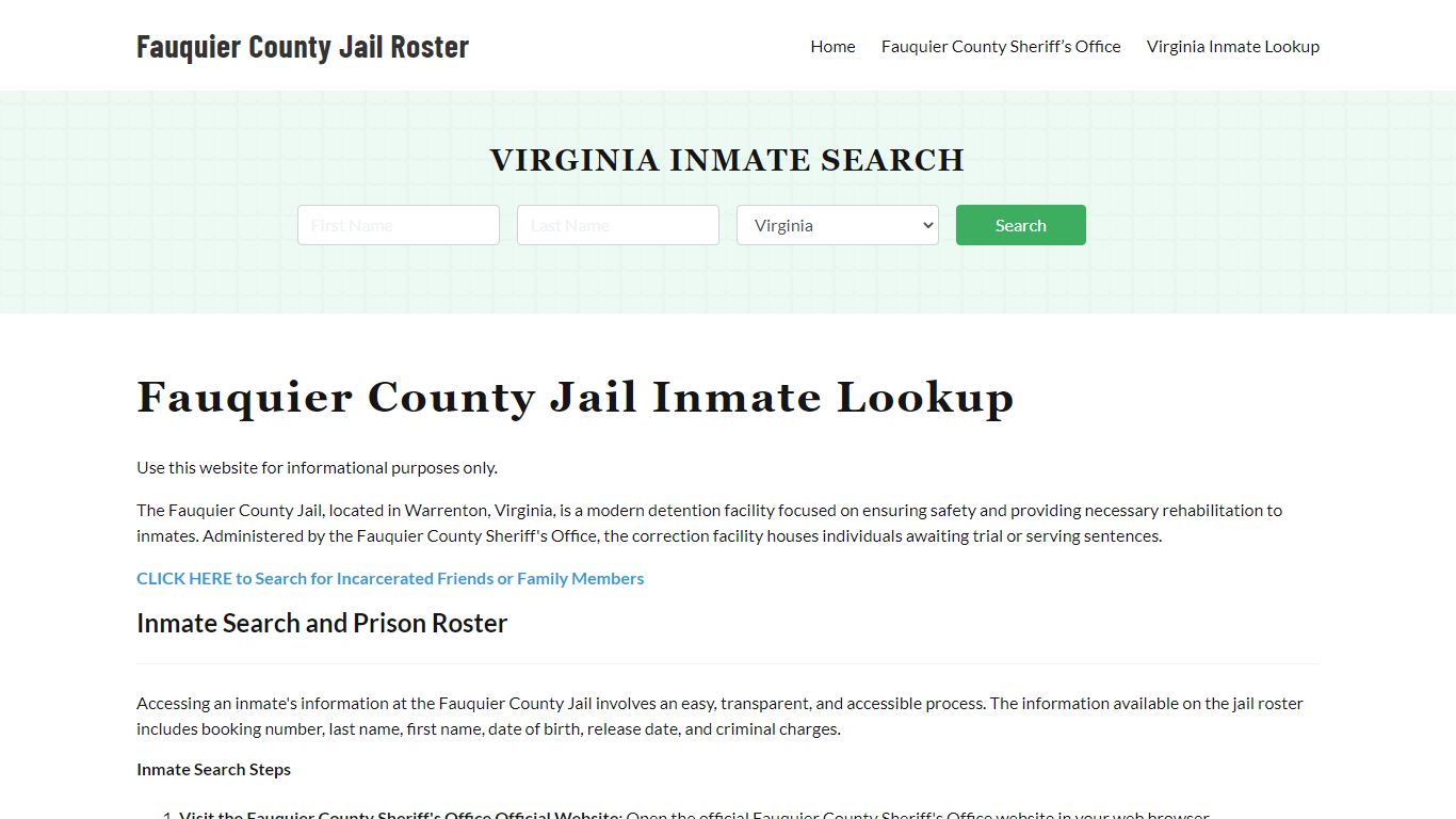 Fauquier County Jail Roster Lookup, VA, Inmate Search