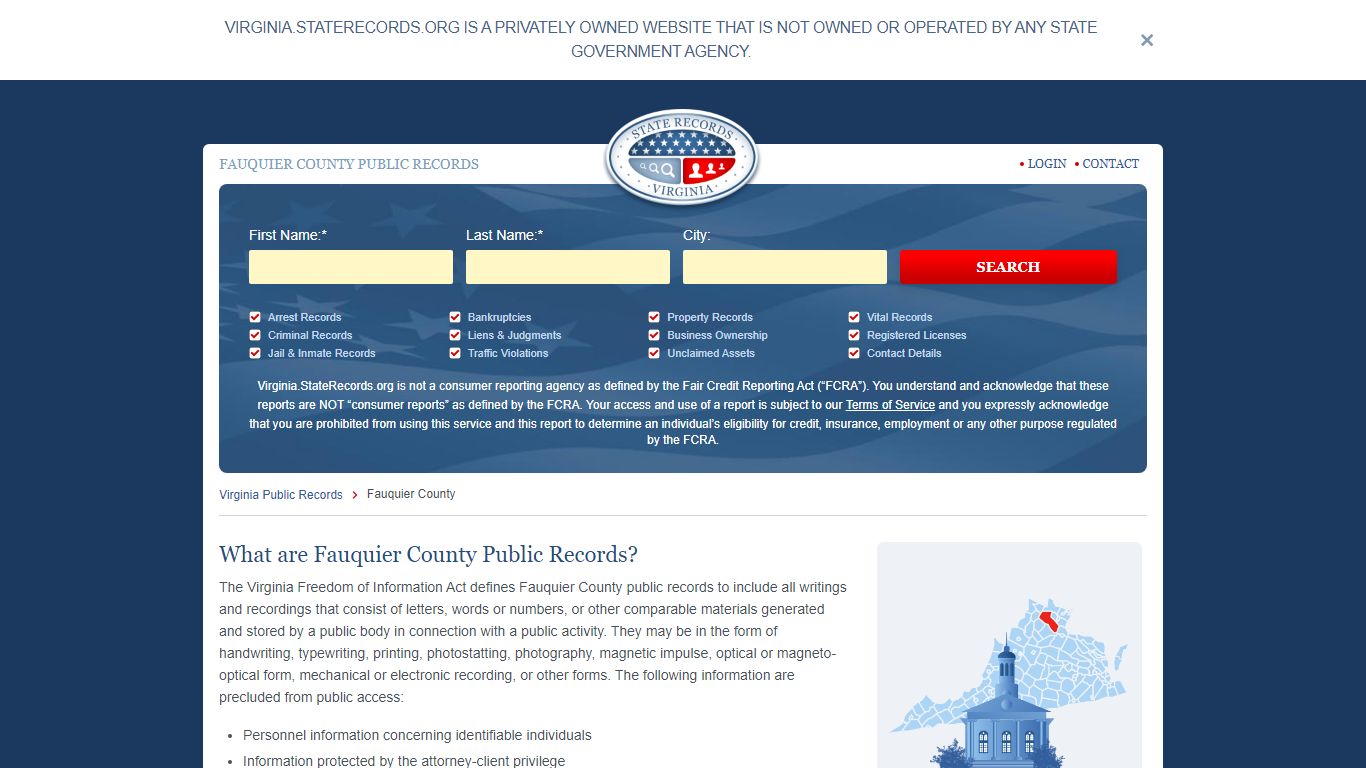 Fauquier County Arrest, Court, and Public Records | StateRecords.org